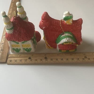 Vintage Blow Mold Christmas Ornaments Houses Lot of 2 MCM Kitschy Retro VTG XMAS - Thumbnail 4