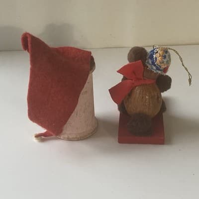 Vintage Handmade Craft Christmas Ornaments Lot of 2 Cute Retro Home Santa Head - Thumbnail 4