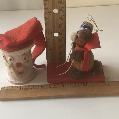 Vintage Handmade Craft Christmas Ornaments Lot of 2 Cute Retro Home Santa Head - Thumbnail 5