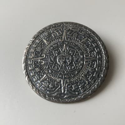 Vintage MCM Sterling Silver 925 Aztec Mayan Calendar Pendant Brooch RMM Mexico - Thumbnail 14