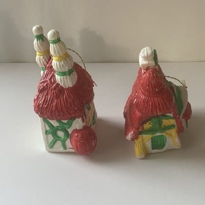 Vintage Blow Mold Christmas Ornaments Houses Lot of 2 MCM Kitschy Retro VTG XMAS - Thumbnail 9