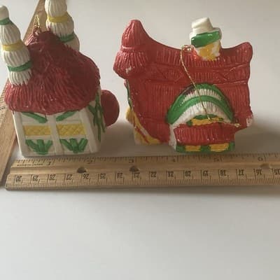 Vintage Blow Mold Christmas Ornaments Houses Lot of 2 MCM Kitschy Retro VTG XMAS - Thumbnail 3
