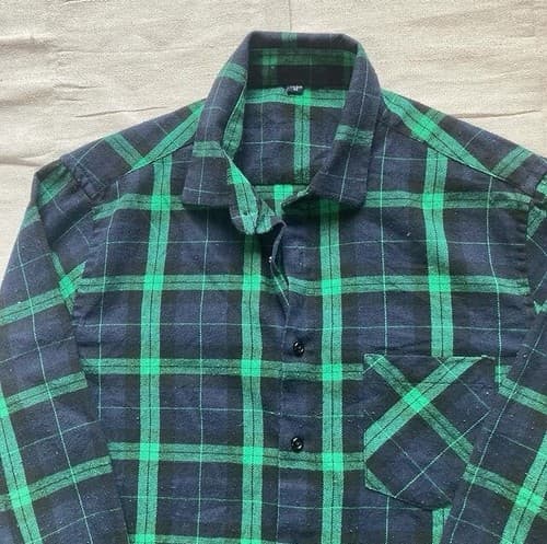 Vintage Men's Green Blue Plaid Button Down Flannel Shirt MEDIUM GRUNGE Preppy - Thumbnail 6