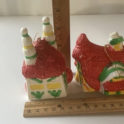Vintage Blow Mold Christmas Ornaments Houses Lot of 2 MCM Kitschy Retro VTG XMAS - Thumbnail 5