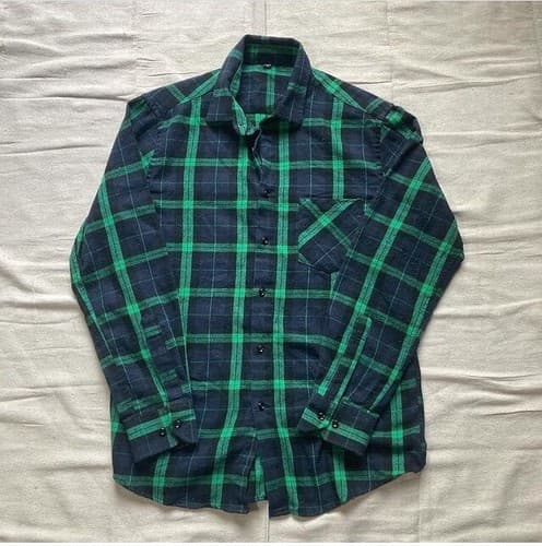 Vintage Men's Green Blue Plaid Button Down Flannel Shirt MEDIUM GRUNGE Preppy - Thumbnail 7