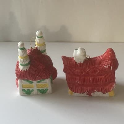 Vintage Blow Mold Christmas Ornaments Houses Lot of 2 MCM Kitschy Retro VTG XMAS - Thumbnail 8