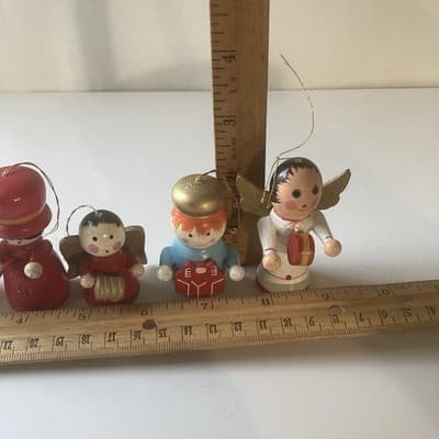 Vintage Christmas Wood Hand Painted Ornaments 10 Piece Lot 80s 90s Folk Retro - Thumbnail 10