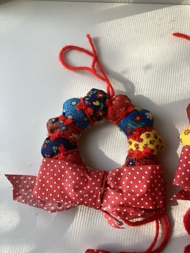 Vintage Christmas CALICO Patchwork Ornaments Set Of 4 Vtg Xmas 70s 80s Hand Made - Thumbnail 12