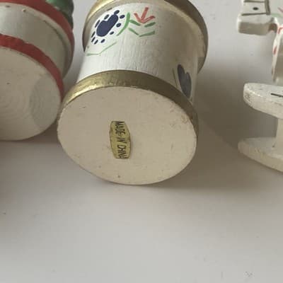 Vintage Christmas Wood Hand Painted Ornaments 10 Piece Lot 80s 90s Folk Retro - Thumbnail 13