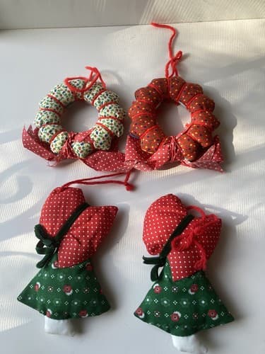 Vintage Christmas CALICO Patchwork Ornaments Set Of 4 Vtg Xmas 70s 80s Hand Made - Thumbnail 2