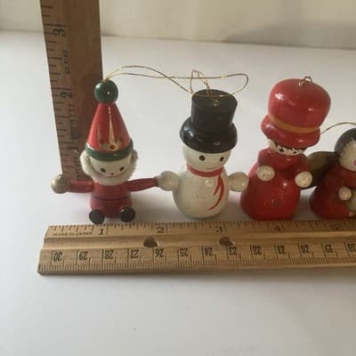 Vintage Christmas Wood Hand Painted Ornaments 10 Piece Lot 80s 90s Folk Retro - Thumbnail 7
