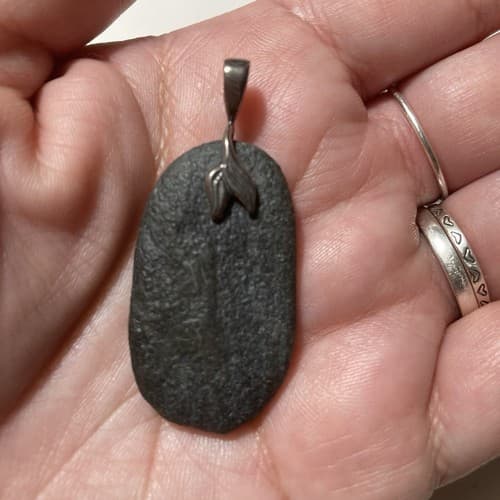 Black Lava Rock Oval Pendant With Mermaid Tail Sterling Silver 925 Bail 1.5 Inch