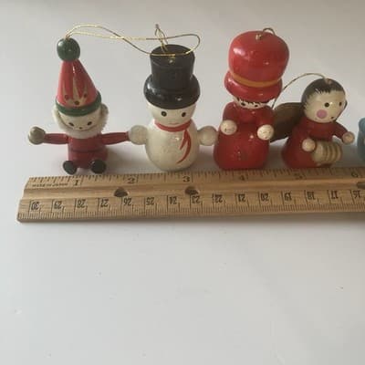 Vintage Christmas Wood Hand Painted Ornaments 10 Piece Lot 80s 90s Folk Retro - Thumbnail 6