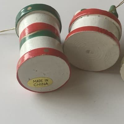 Vintage Christmas Wood Hand Painted Ornaments 10 Piece Lot 80s 90s Folk Retro - Thumbnail 12
