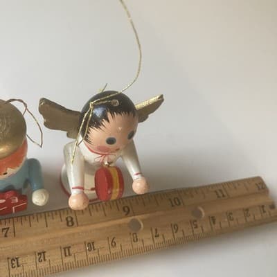 Vintage Christmas Wood Hand Painted Ornaments 10 Piece Lot 80s 90s Folk Retro - Thumbnail 9