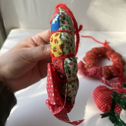 Vintage Christmas CALICO Patchwork Ornaments Set Of 4 Vtg Xmas 70s 80s Hand Made - Thumbnail 7