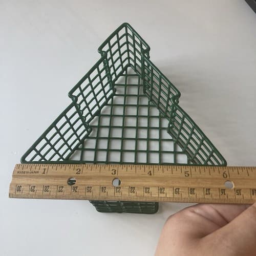 Vintage Christmas Tree Wire Grid Basket Green Coated Post Modern VTG XMAS 7in - Thumbnail 4
