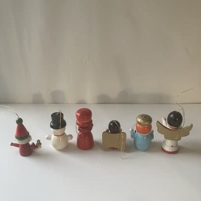 Vintage Christmas Wood Hand Painted Ornaments 10 Piece Lot 80s 90s Folk Retro - Thumbnail 20
