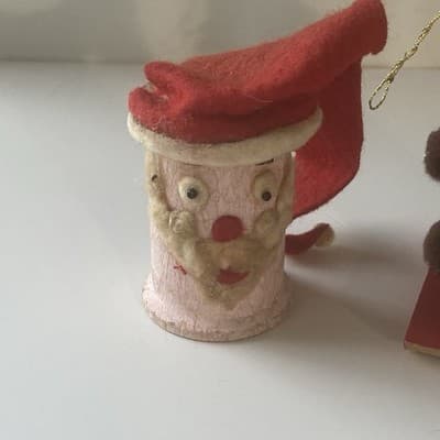 Vintage Handmade Craft Christmas Ornaments Lot of 2 Cute Retro Home Santa Head - Thumbnail 2