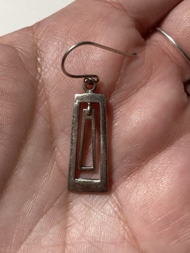 Vintage Sterling Silver 925 Drop Earring SINGLE Modernist Minimal Articulated - Thumbnail 4