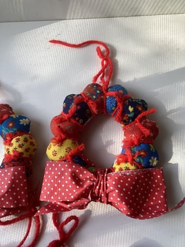Vintage Christmas CALICO Patchwork Ornaments Set Of 4 Vtg Xmas 70s 80s Hand Made - Thumbnail 5