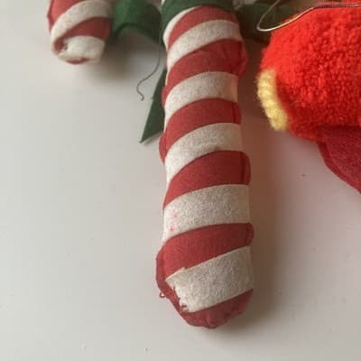 Vintage Handmade Christmas Ornaments 2 Piece Retro Candy Cane Pom Pom Reindeer - Thumbnail 7