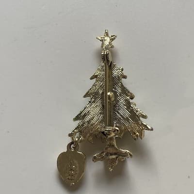 Vintage Christmas Tree Brooch w/ Dangling Micro Devotional Virgin Mary Catholic - Thumbnail 6