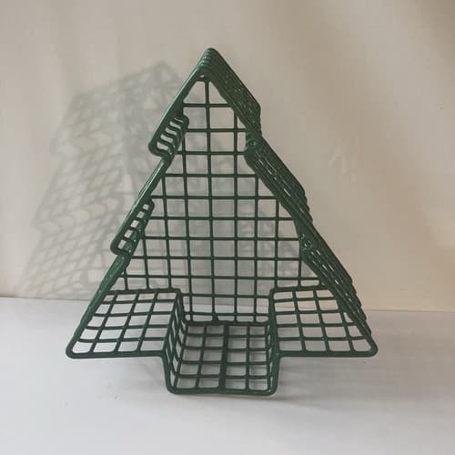 Vintage Christmas Tree Wire Grid Basket Green Coated Post Modern VTG XMAS 7in - Thumbnail 6