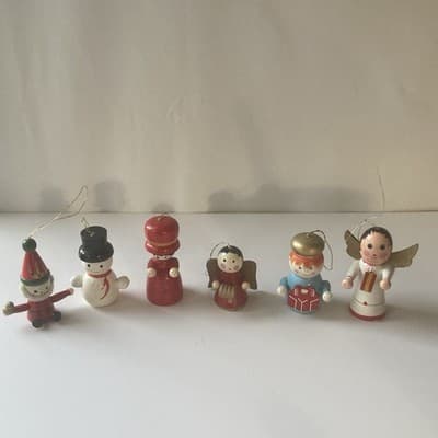 Vintage Christmas Wood Hand Painted Ornaments 10 Piece Lot 80s 90s Folk Retro - Thumbnail 16