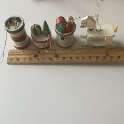 Vintage Christmas Wood Hand Painted Ornaments 10 Piece Lot 80s 90s Folk Retro - Thumbnail 3