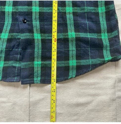 Vintage Men's Green Blue Plaid Button Down Flannel Shirt MEDIUM GRUNGE Preppy - Thumbnail 3