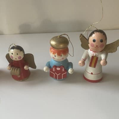 Vintage Christmas Wood Hand Painted Ornaments 10 Piece Lot 80s 90s Folk Retro - Thumbnail 18