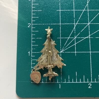 Vintage Christmas Tree Brooch w/ Dangling Micro Devotional Virgin Mary Catholic - Thumbnail 2