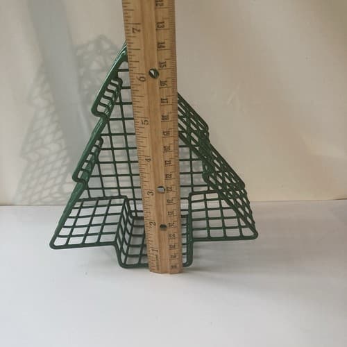 Vintage Christmas Tree Wire Grid Basket Green Coated Post Modern VTG XMAS 7in - Thumbnail 2