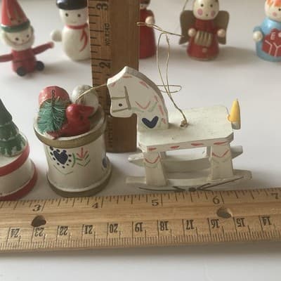 Vintage Christmas Wood Hand Painted Ornaments 10 Piece Lot 80s 90s Folk Retro - Thumbnail 5