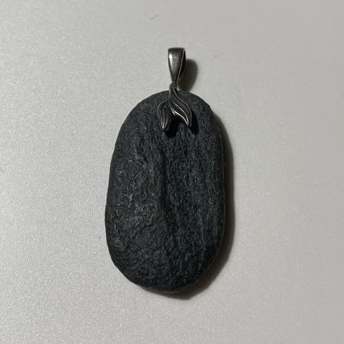 Black Lava Rock Oval Pendant With Mermaid Tail Sterling Silver 925 Bail 1.5 Inch - Thumbnail 4