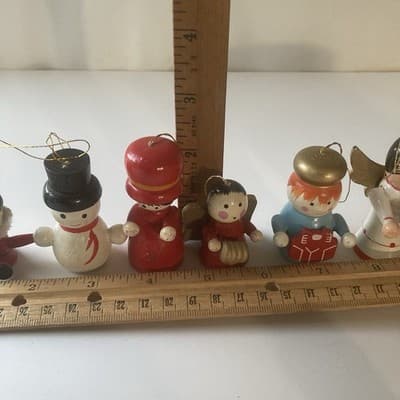 Vintage Christmas Wood Hand Painted Ornaments 10 Piece Lot 80s 90s Folk Retro - Thumbnail 8