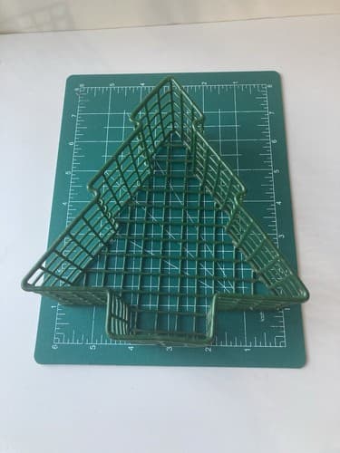 Vintage Christmas Tree Wire Grid Basket Green Coated Post Modern VTG XMAS 7in - Thumbnail 10