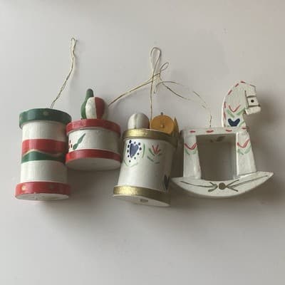 Vintage Christmas Wood Hand Painted Ornaments 10 Piece Lot 80s 90s Folk Retro - Thumbnail 15