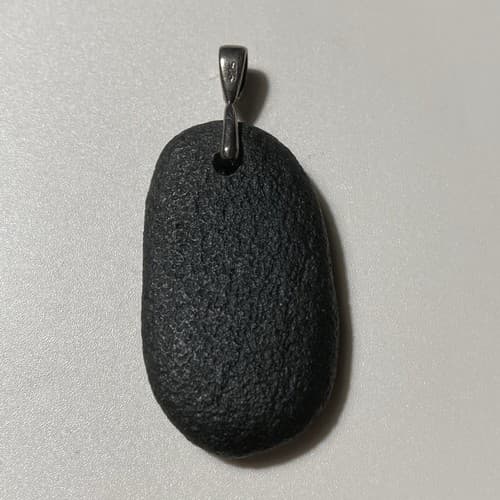 Black Lava Rock Oval Pendant With Mermaid Tail Sterling Silver 925 Bail 1.5 Inch - Thumbnail 5