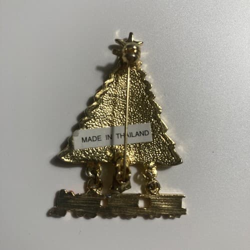 Vintage Christmast Tree brooch pin Choo Choo Train Vtg Xmas Articulated NOS - Thumbnail 5