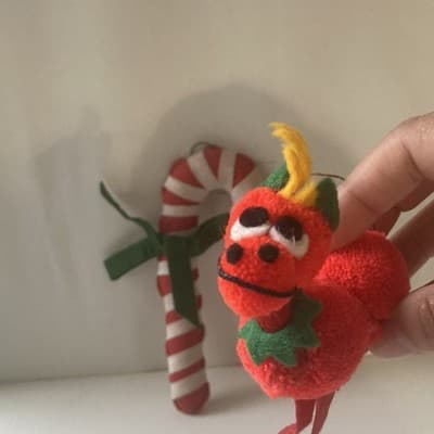 Vintage Handmade Christmas Ornaments 2 Piece Retro Candy Cane Pom Pom Reindeer - Thumbnail 4