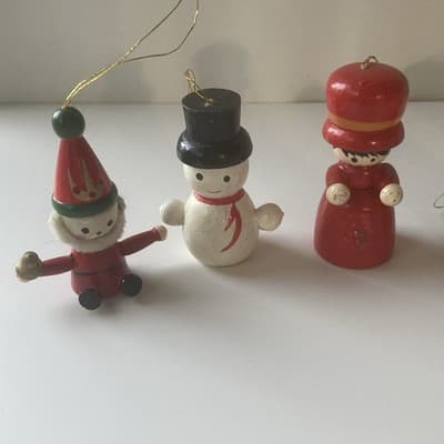 Vintage Christmas Wood Hand Painted Ornaments 10 Piece Lot 80s 90s Folk Retro - Thumbnail 17