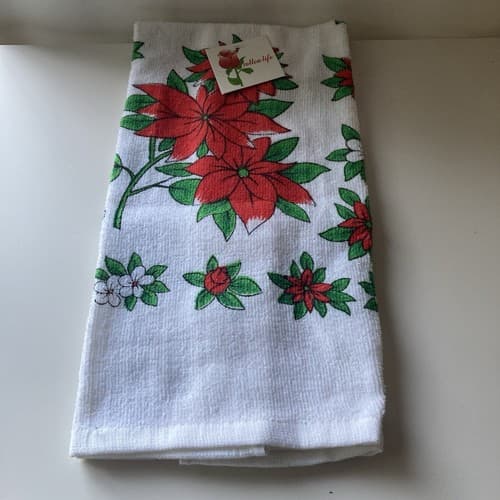 Vintage Christmas Poinsettia Tea Towel Terry Cloth Vtg Kitchen DEADSTOCK NWT - Thumbnail 6
