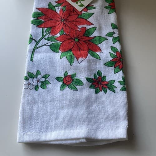 Vintage Christmas Poinsettia Tea Towel Terry Cloth Vtg Kitchen DEADSTOCK NWT - Thumbnail 8