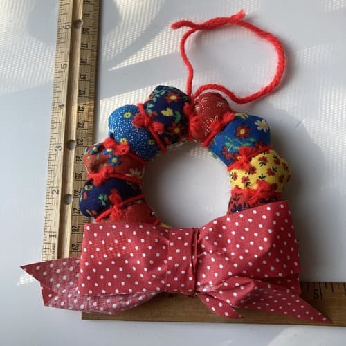 Vintage Christmas CALICO Patchwork Ornaments Set Of 4 Vtg Xmas 70s 80s Hand Made - Thumbnail 3