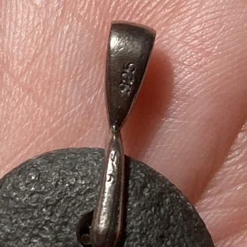 Black Lava Rock Oval Pendant With Mermaid Tail Sterling Silver 925 Bail 1.5 Inch - Thumbnail 7