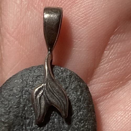Black Lava Rock Oval Pendant With Mermaid Tail Sterling Silver 925 Bail 1.5 Inch - Thumbnail 8