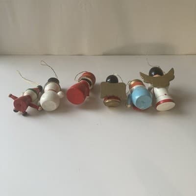 Vintage Christmas Wood Hand Painted Ornaments 10 Piece Lot 80s 90s Folk Retro - Thumbnail 24