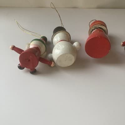 Vintage Christmas Wood Hand Painted Ornaments 10 Piece Lot 80s 90s Folk Retro - Thumbnail 23